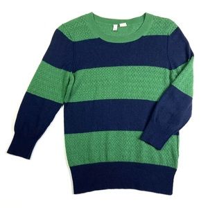 Anthropologie Moth Rabbit Hair Wool Blend Eyelet Green Navy Stripe Sweater